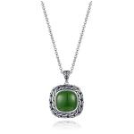 2.08g 925 Silver Gemstone Pendant Bead Chain 9x14mm Rectangle Green Jade Pendant