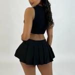 Women Casual Dress Sexy Crop Sleeveless Top With Metal Chain Fringe Vest Midi