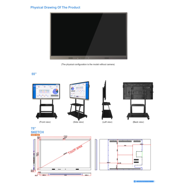2026 55 Inch 4K Resolution Android Windows LCD 20 Point Touch Screen Interactive Smart Board for School and Office