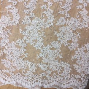 China 2017 hot sale Bridal Wedding Dress Fabric Mesh Based Embroiery Lace Fabric in Ivory Color wholesale