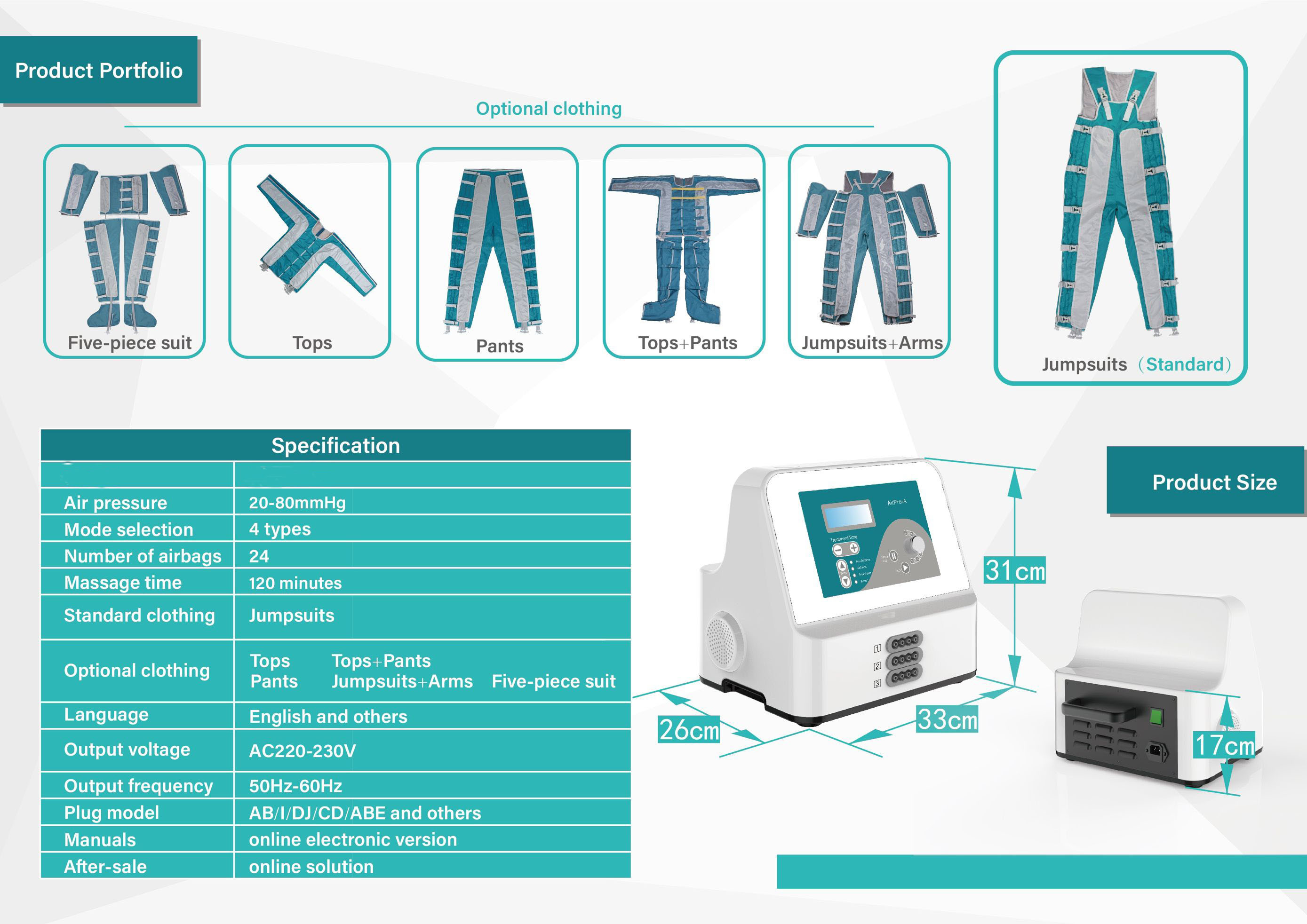 LF-1035 2021 new design 24 air bags pressotherapy lymph drainage machine with 6 style clothes