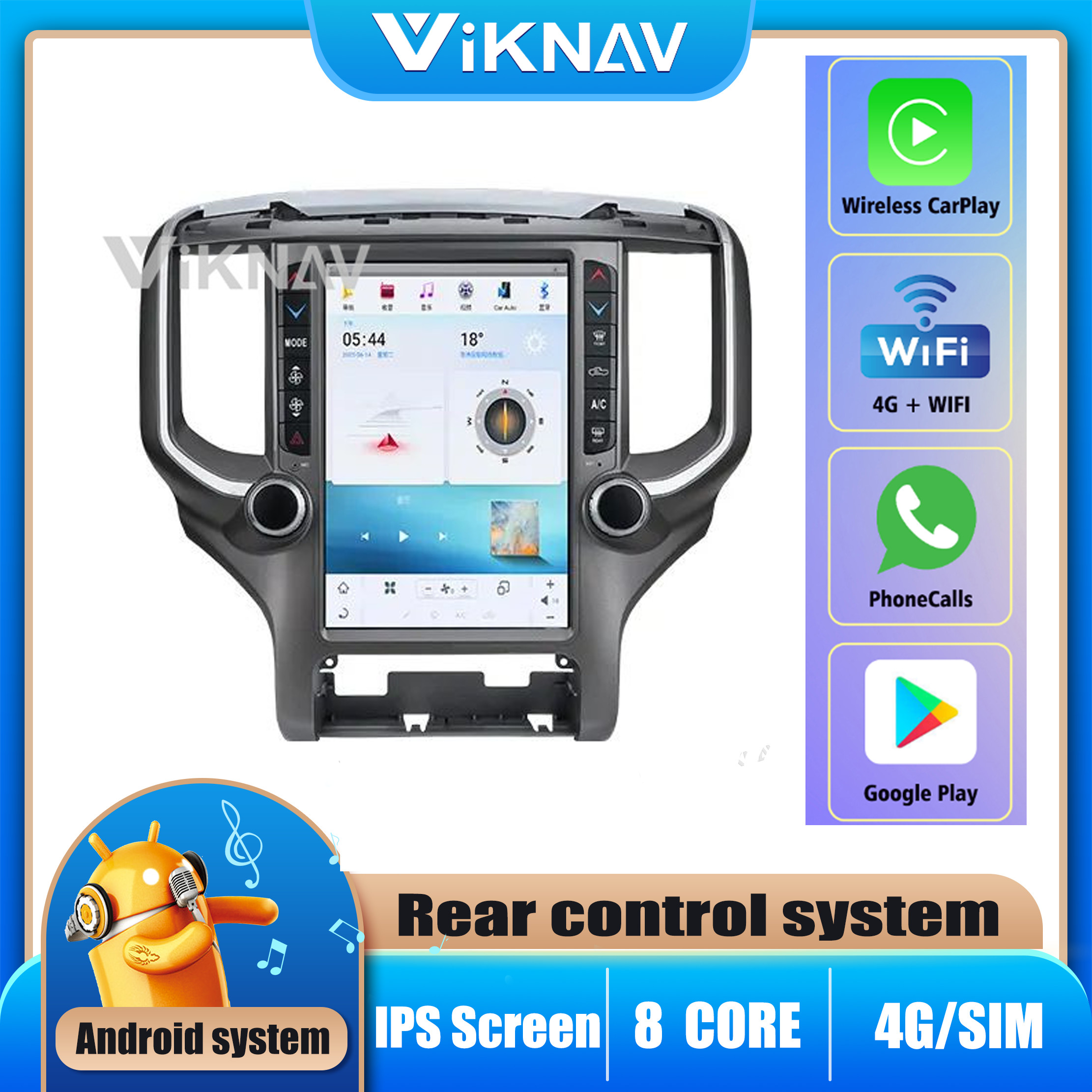 For 2018- 2020 Dodge Ram 12.1 Inch Screen 8 Core Car radio Navigation GPS Multimedia DVD Player Wireless Carplay 4G BT