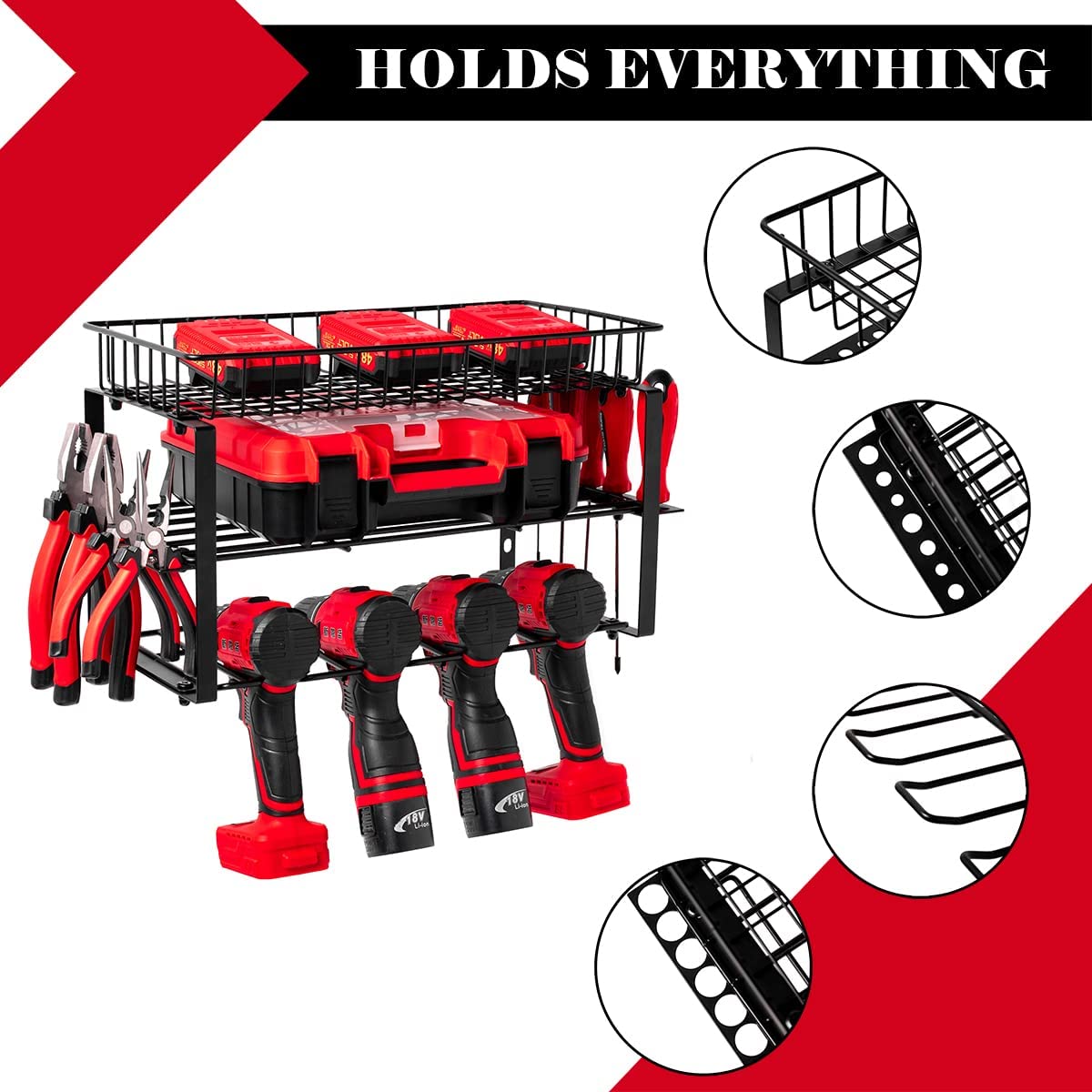 Wall Mount 3 Layers Tool Organizer Storage with Basket Rust and Corrosion Resistant