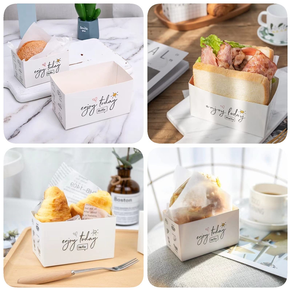 Food Grade White Paper Bakery Dessert Sandwich Hamburg Box for Eco-Friendly Packaging
