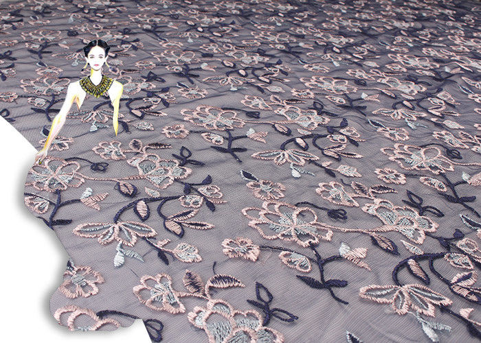 51'' Embroidered Mesh Lace Polyester Tulle Fabric Anti - pilling Wear - resistant