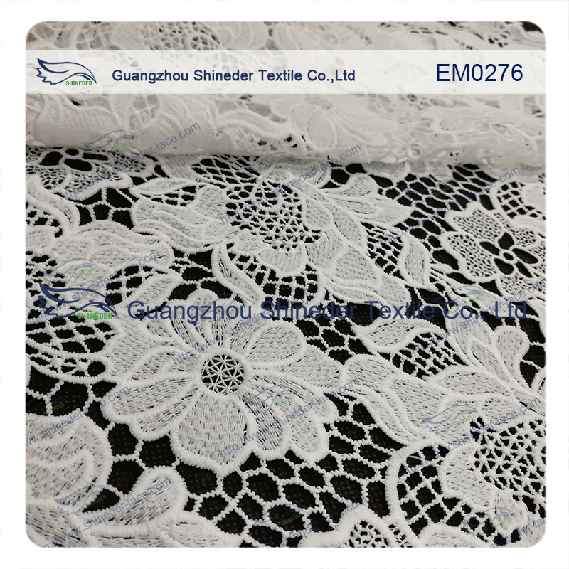 Mesh polyester lace Fabric White Flower Embroidered Lace material for girls dress
