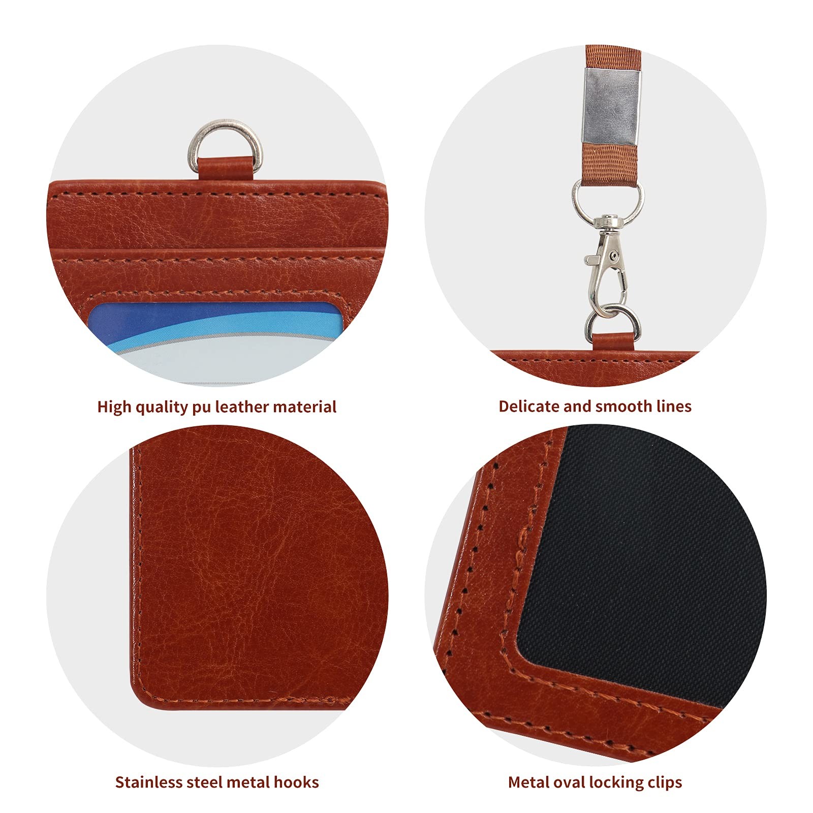 Vertical PU Leather ID Badge Card Holder for Work ID School ID Metro Card Access Card