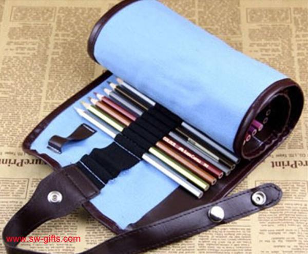 New Blue 38 Hole Pencil Bag School Canvas Painting Stationery Roll Pencil Case