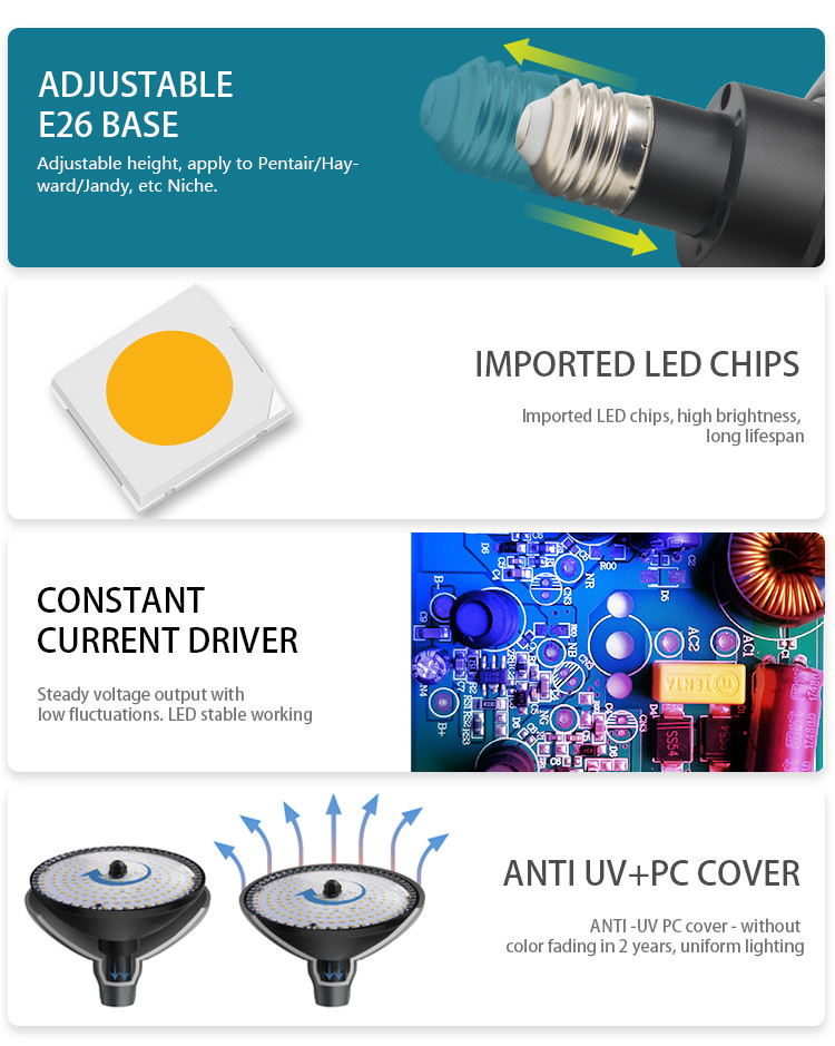 E26 adjustable base 12V AC RGB switch ON / OFF control 17W PAR56 aluminum LED pool light