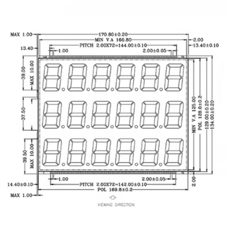 3 Rows 6 Digits 7 Segment TN LCD Display Module, Custom Segment LCD Screen for Industrial Meter Measuring Instrument