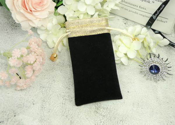 Perfurme Bottles Drawstring Gift Bags , Black Velvet Pouch With Gold Cloth