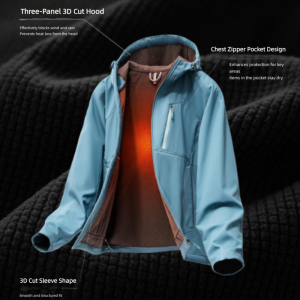 Men Hooded Soft Shell Hiking Jacket, Windproof Water Repellent Fleece Lined Outdoor Coat, OEM Custom Logo & Private Label