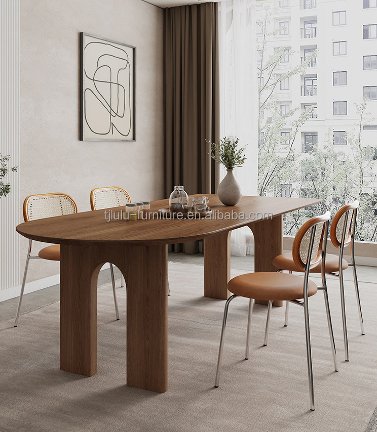 Modern Nordic Home Furniture Solid Wood Rectangular Dining Table with Walnut