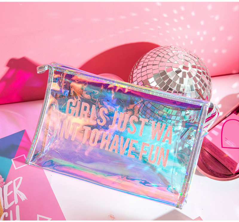Leak Proof Lady Laser Clear PVC Cosmetic Bag Custom Logo