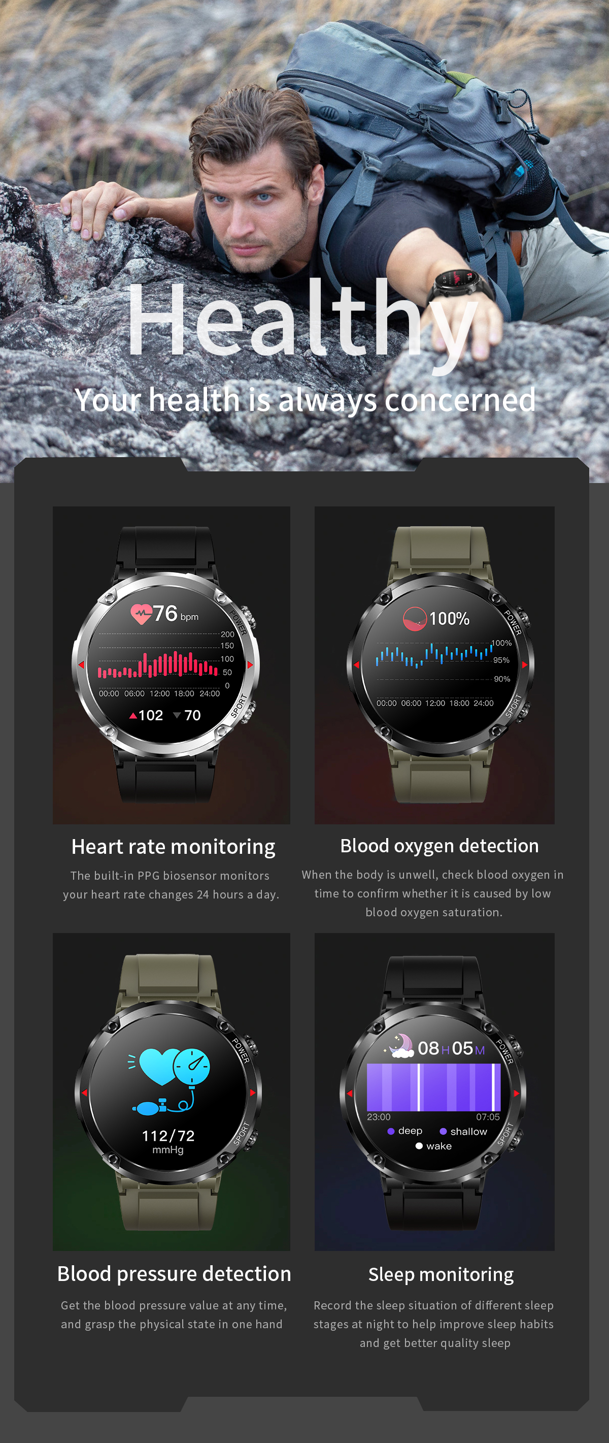 Personalised Men Smart Watch Comely Sports Big Screen Bluetooth Calling Leisure Outdoor Wristwatch