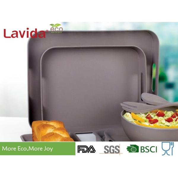 Professional use Customized Logo and Design Biodegradable Bamboo fibre Tray for shool restaurant home Gray 2-pc set