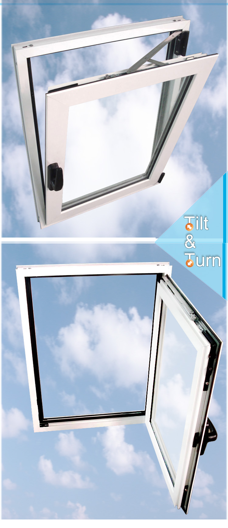 Aluminum Tilt And Turn Window Customized Waterproof Open Outside