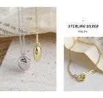 925 Sterling Silver Gold Plated Bead Charm Pendant Chain Necklace