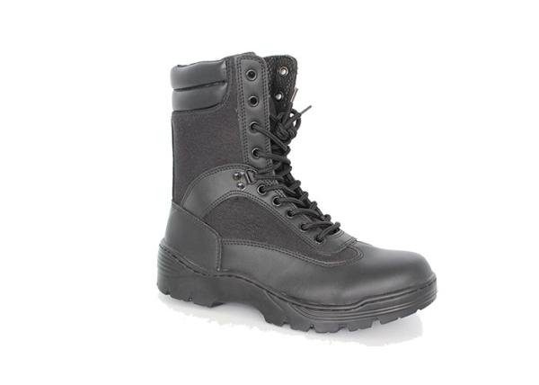 9 Inches Black Tactical Leather Military Combat Boots With Zipper Full Grain
