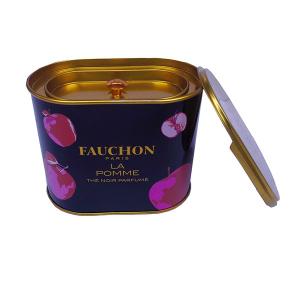 China Golden Vanished Inside Tinplate Oval Tin Tea Canister Box With 2 Lids wholesale