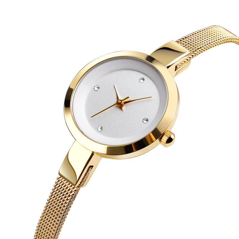 Waterproof Women'S Stainless Steel Bracelet Watch Mineral Reinforced Glass Dial Window