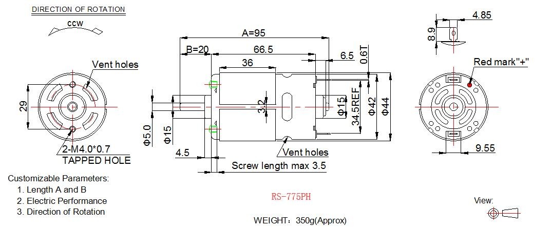 24v 12 Volt DC Motor High Torque , RS 775 DC Motor 42mm Diameter For Power Tools