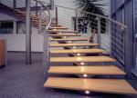 Apartment Building Curved Stairs Wood Tread Stainless Steel Railing Syestem