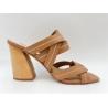 Buy cheap Tan Ankle Strap Womens Dress Shoes 3 Inch Chunky Heel Open Toe Sandals SGS from wholesalers