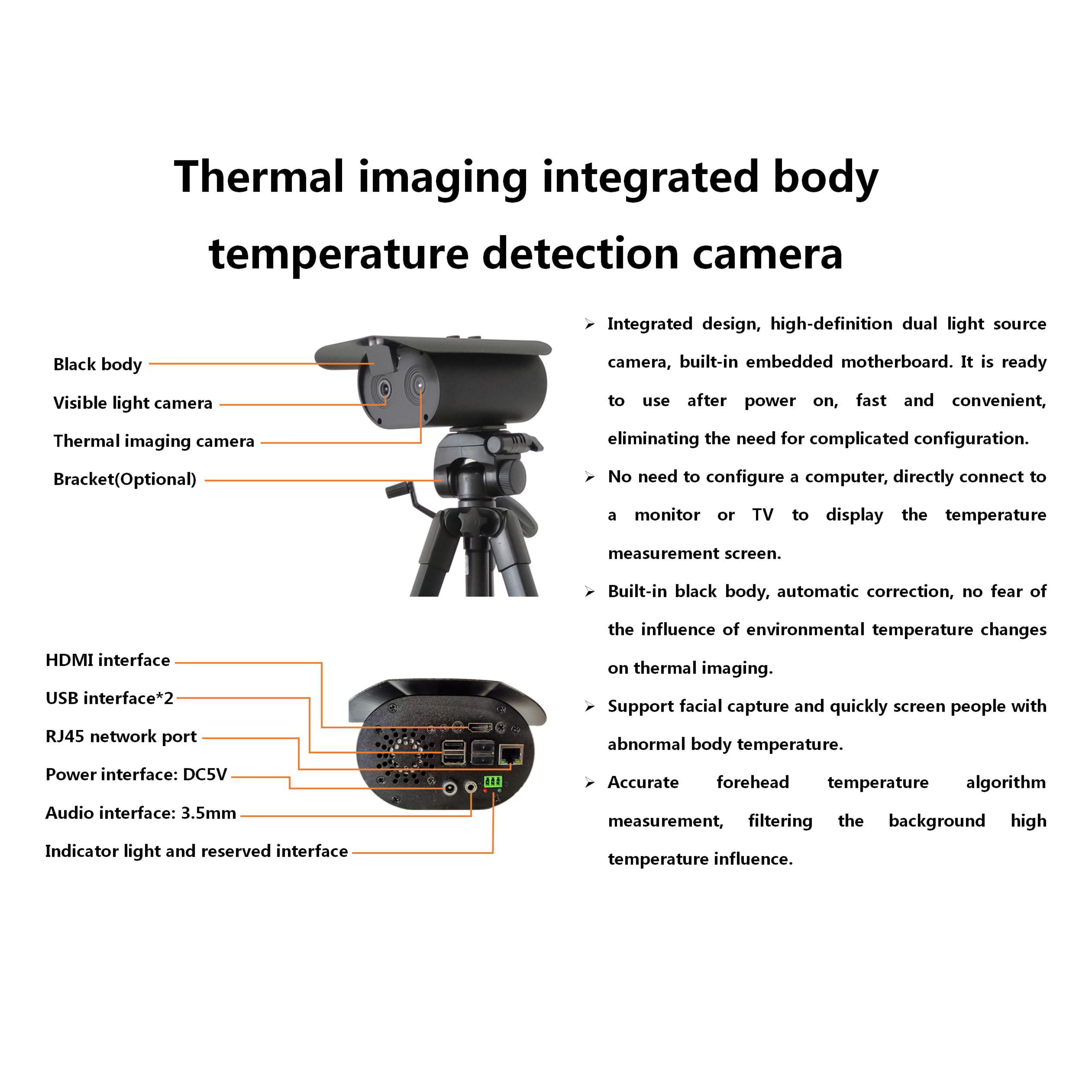 JP009 Thermal Camera Fever Screening System Self-Calibration Full Range Temperature Output