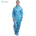Anti static ESD autoclavable cleanroom blue hooded coverall with shoes cover for