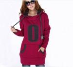 Long Ladies / Women Hooded Sweatshirts , Two Pockets Cotton