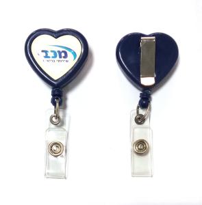 China Retractable Carabiner Badge Reels Heart Shaped With Silk Screen Print Logo wholesale
