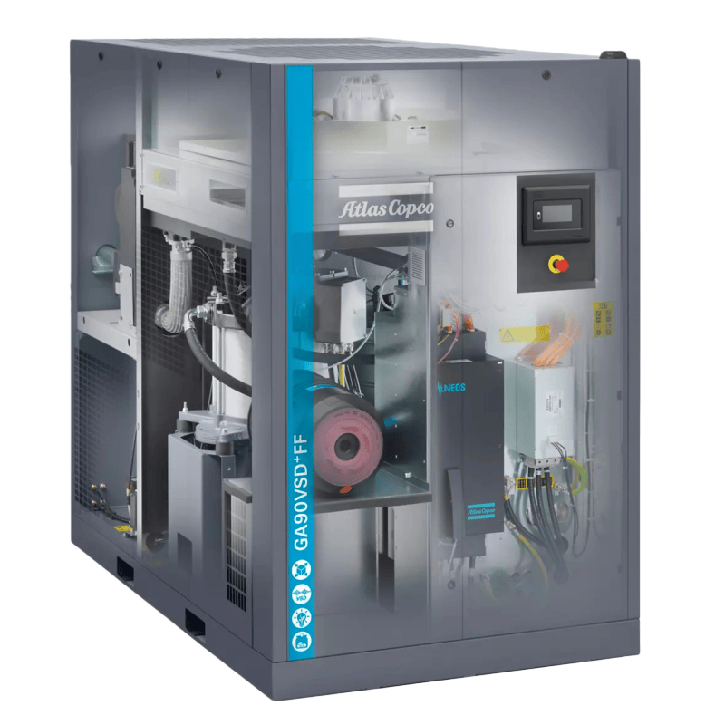 GA90VSD+FF Electric Rotary Screw Air Compressor 90kW 120HP IPM Variable Speed Drive Industrial
