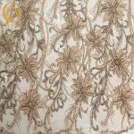 Customized Gold Heavy Beaded Embroidery Lace Fabrics By The Handmade