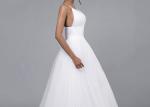 Tulle Simple A Line Wedding Dresses Straps Deep V Neck Backless Pleating Zipper