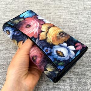 China Thailand Authentic Stingray Skin Women's Long Trifold Wallet Genuine Leather Female Flower Clutch Lady Large Card Purse wholesale