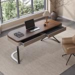 Office Antique Oak Writing Table Rectangle Wood Desk With Stainless Steel Leg
