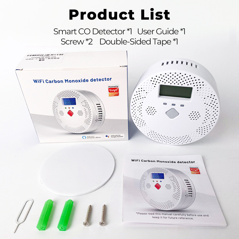 Tuya Wifi Carbon Monoxide Detector Smart Air Quality Monitor CO Sound Light Alarm Detector LCD Digital Display Home Air Quality Tester