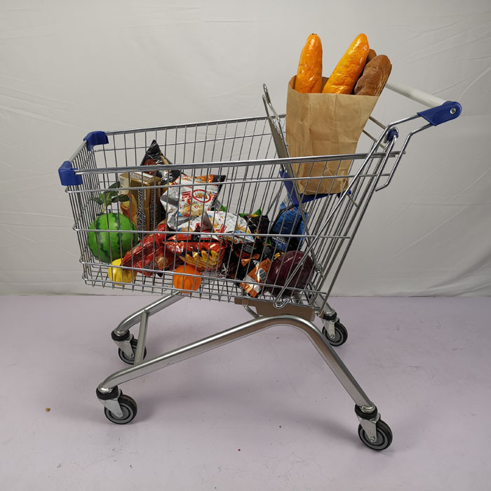 European Style 125L Supermarket Metal Shopping Trolley Anti Theft With 4" PU Wheels