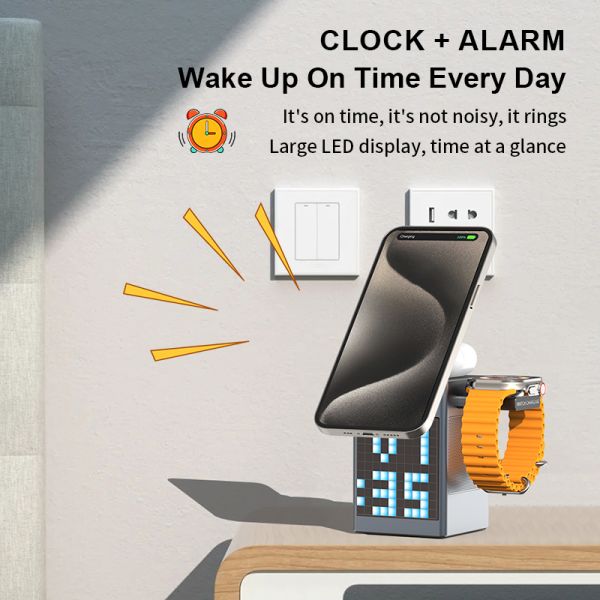 6 In 1 Pixel Animation Wireless Speaker Alarm Clock Multifunctional Magnetic Phone Charger Stand