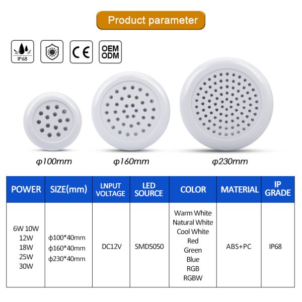 Underwater Swimming Pool Light 12Volt Input ABS Material Waterproof 3in1RGB Color Changing SMD 5050 LED