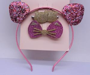 China Sequin Bow Childrens Hair Accessories Headband With Hoop Pink Color wholesale