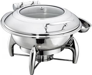 China Round Chafing Dish Hydraulic Lid with Glass Window Optional φ35cm 6.0Ltr Food Pan Stainless Steel Cookwares wholesale