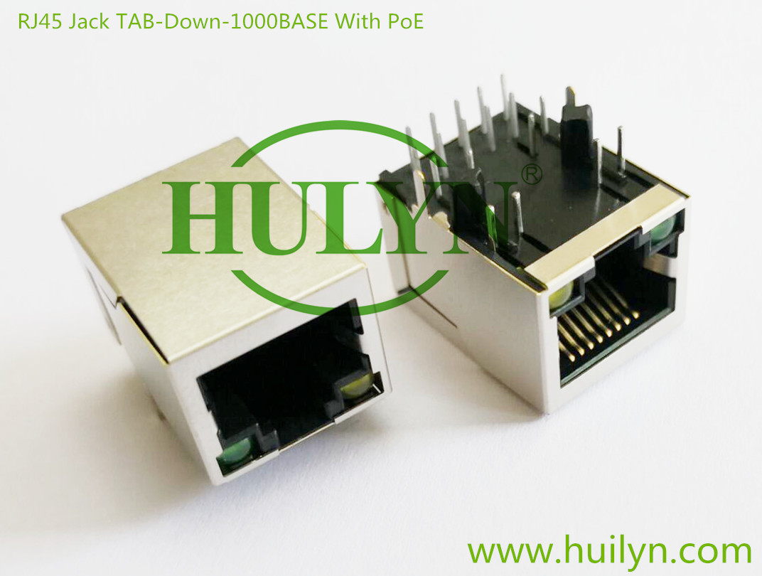 Single Port Tab Up UPOE Rj45 Poe Magjack 1000Base T 90 ° Right Angle L=21.3