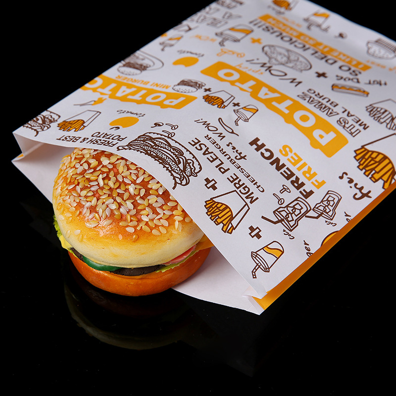 Food Grade Coated Paper Bag for Take Away Fast Food French Fries Burger Sandwich Snacks