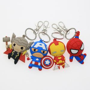 China Custom 3D Cartoon Anime Captain America Rubber Keychain Metal Key Ring Pvc Key Chain For School Bag wholesale