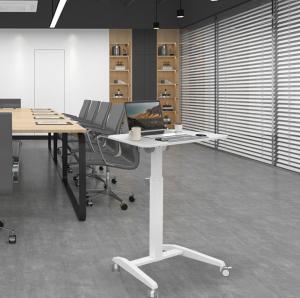 China Customized Wooden Grain Pneumatic Height Desk for White Office Computer Workstation wholesale