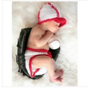 China white red baseball baby hat cap underwear cotton handmade Baby Photography Prop costume on sale