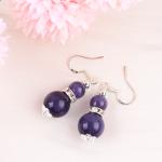 Handmade Crystal Stone Earrings Purple Cat's Eye Gemstone Beaded Pendant