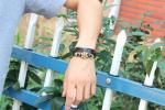 Black twisted leather brass flower charm bracelets, strands leather bracelets